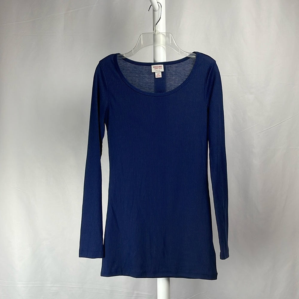4/$16 Navy Fitted Long Sleeve Tee Shirt Ribbed Knit Top Lightweight Women’s S